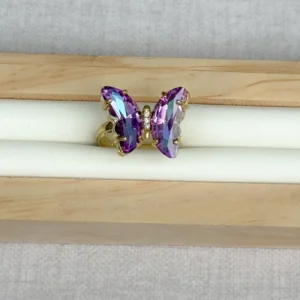 Anillo mariposa tornasol morado ajustable
