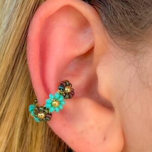Earcuff Tejido flores verdes