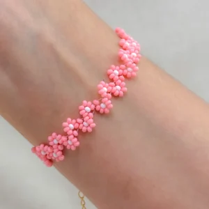 Pulsera tejida flores 15cm +5cm extensiónsor