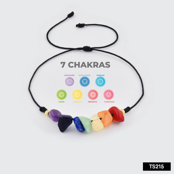 Pulsera tejida 7 chakras negra 7mm (Ajustable)